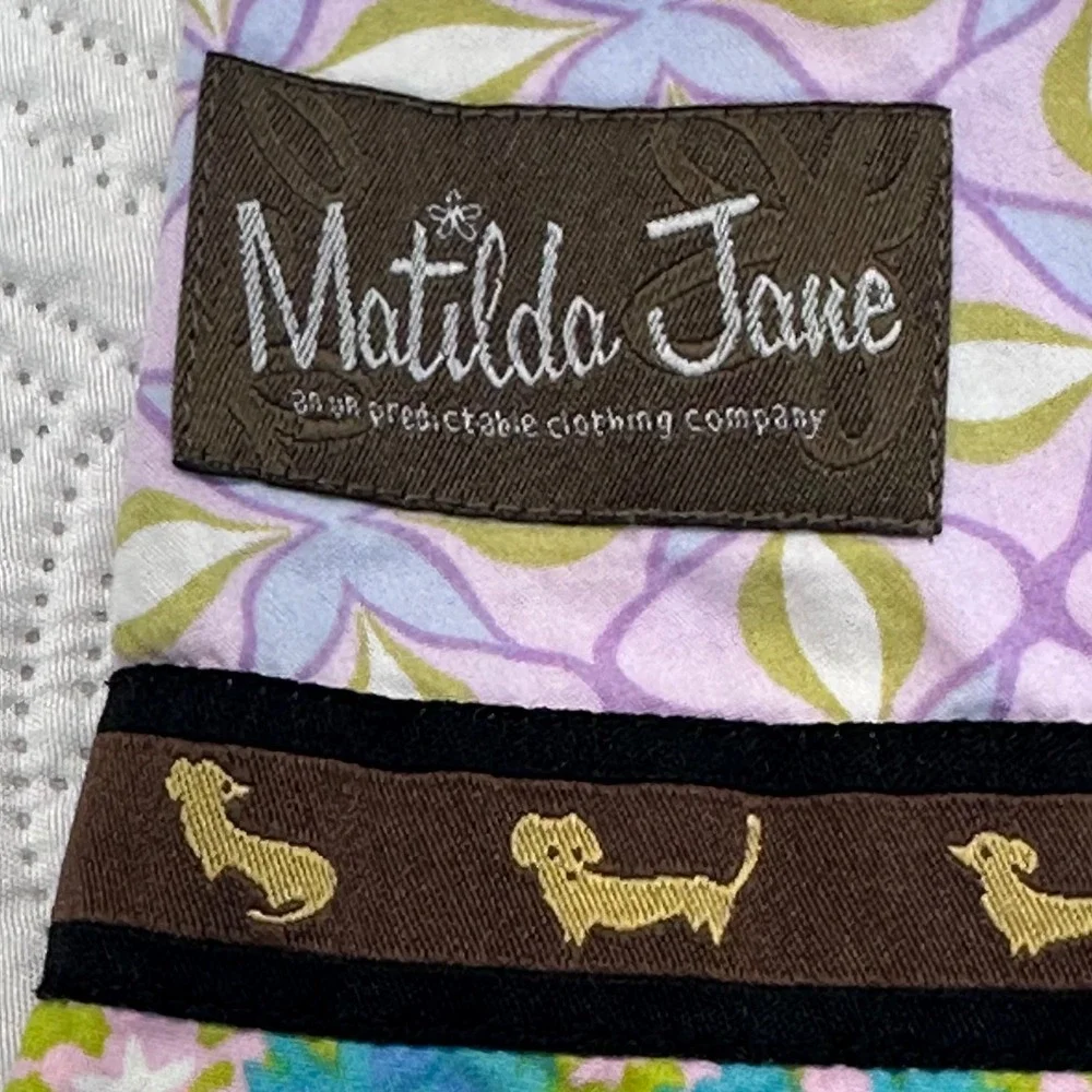 Matilda Jane Girls Size 12 Mixed Print Dachshund Ribbon Tank Dress Blue Purple